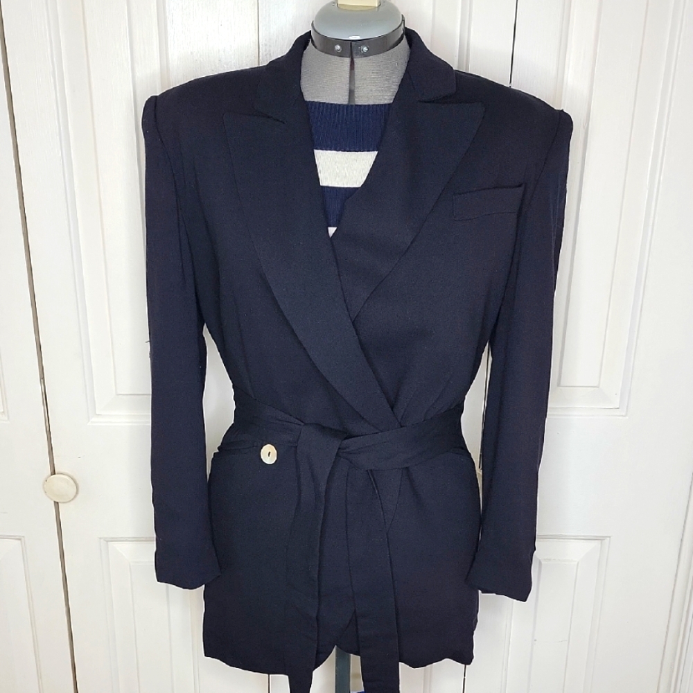 Compagnie Internationale Express Blazer with Belt Wrap Vintage Size XS Navy Blue